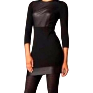 Robert Rodriguez Black Leather Panel Ponte Knit Cocktail Dress Size 6 | Designer